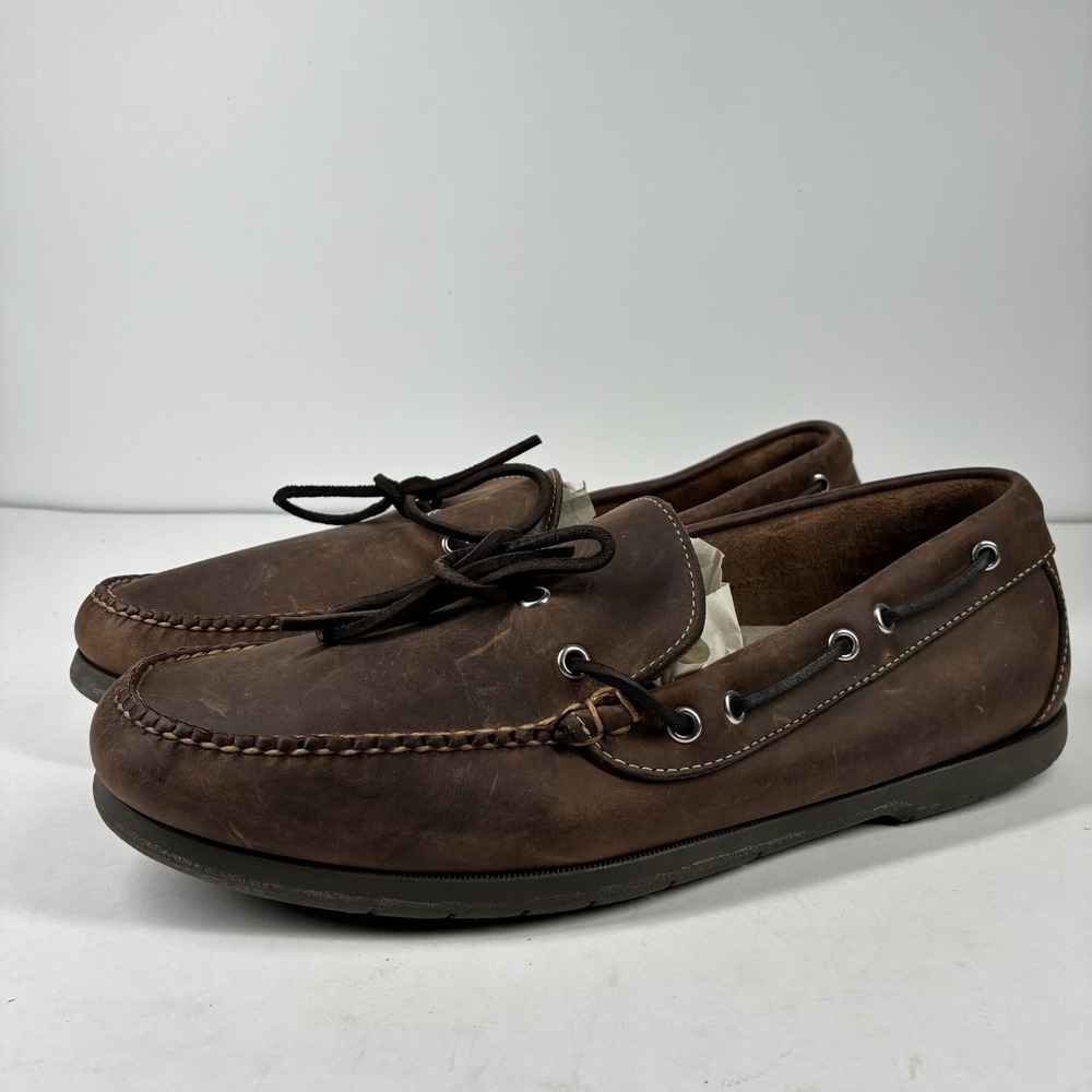 L.L.Bean Camp Moc II Men's US 12D Brown Leather Handsewn Moccasin Loafers 130448